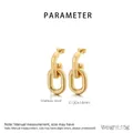Detail van gouden holle dubbele ring oorbellen met 30x14mm afmeting en 15g gewicht - Goud (KE119671-SP)