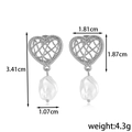 Silver woven heart earrings with baroque pearl drop including product dimensions and weight - Silver Heart Pearl