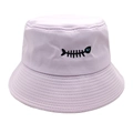 Detailed close-up of fishbone embroidery on lavender cotton sun fisherman hat - Purple