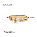 Anello in acciaio inossidabile dorato ritorto con perle bianche e finitura elegante - Taglia unica / Anello di perle a treccia dorata (JDR202308)
