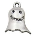 Smiling ghost charm in antique silver alloy finish with top loop for DIY jewelry - 1pc Ghost Devil 17x17mm (Antique Silver)