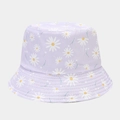 Close-up of small white daisy pattern and precision stitching on light purple sun hat - M (56-58cm) / Light Purple Daisy (Color 9#)