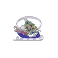 Silver sled napkin ring with colorful zircons and Christmas tree design for table decor - Z1088-Christmas Sleigh (Silver with Pearl)