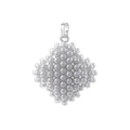 Detailed close-up of a diamond-shaped pearl pendant with small white pearls and silver clasp - Diamond / White Gold