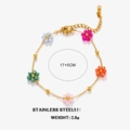 Bracciale in acciaio inossidabile placcato oro 18K con fiori di perline colorate, 17+5CM - Bracciale a Fiore