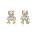 Sparkling gold-plated bear-shaped stud earrings with full white crystal stone inlay - Zircon Bear