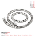 Silver 9mm curb chain necklace and bracelet set showing various lengths and weight specifications - Bracelet / Steel Color 9mm