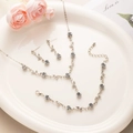 French style silver rose jewelry set with necklace bracelet and earrings in a ceramic dish - Necklace Bracelet And Earrings Set (E5302-1) / Silver/Gray