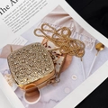Chic mini gold handbag with full crystal rhinestones and metal chain on a magazine - Gold Square Big Rhinestone