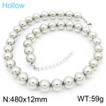 Collana minimalista con sfere cave d'argento da 12mm in acciaio con chiusura a moschettone - Collana di perle / Collana Color Acciaio (KN287508-KFC)
