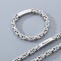 Conjunto de cadena bizantina plateada con pulsera y collar de acero inoxidable para hombre - Pulsera 22cm / 8mm / Color Acero