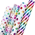 Rainbow gradient gift wrapping paper set with stars and dots for birthday presents - Stars Birthday Dots And Stripes Style Set