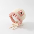 Cute baby girl plush winter bonnet with flower rabbit patch in pink and cream - 50cm 1-2 Years / Pocket Flower-Beige