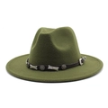 Close-up of olive wool fedora with a star-studded leather band and metal details - Army Green