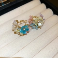 French vintage floral hoop earrings with colorful petals and pearl accents in gold - French Retro Flower Cluster Style (Multi-color)