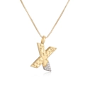 Two-tone plated letter X pendant necklace with hammered texture and cubic zirconia - Letter X