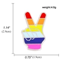 Rainbow enamel peace sign hand pin showing dimensions 2.9cm height and 1.9cm width - Rainbow Victory Hand Gesture Style (A00858)