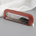 Custodia per pennelli da trucco in ecopelle marrone con finestra trasparente e zip - Borsa di Stivaggio Triangolare Marrone Singola