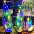 Three sizes of mini green pine Christmas trees with LED lights and wooden bases - Small 16cm Christmas Tree (Glowing)
