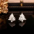 Silver Christmas tree stud earrings with star and snowflake details in cubic zirconia - Silver Rotating Christmas Tree Earrings