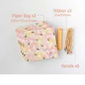 Pink floral gift bag set with 3 bags, orange ribbons, and golden handles - Dream Painting-Pink (ZD5010) / Size M (3 Pieces/Pack)