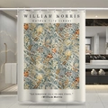 William Morris Golden Lily floral shower curtain in modern marble bathroom setting - 80x180cm / 90g/㎡