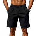 Detailaufnahme der schwarzen Leinen-Shorts für Herren mit Kordelzug und Seitentaschen - S / Schwarz