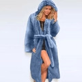 Manteau long en fausse fourrure bleue à capuche avec ceinture assortie pour l'hiver - S / Bleu