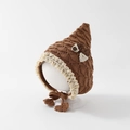 Brown knit baby pixie hat with lace trim and bow accent in a vintage pastoral style - 6-24 Months / Dark Coffee