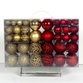 Set de 100 bolas de Navidad rojas y doradas con acabados mate y brillantes - Caja de PVC de 100 piezas (Oro y Rojo)