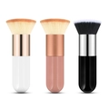 Portable kabuki makeup brushes in black, pink, and white with soft synthetic bristles - Small Chubby Flat Top Black Handle Silver Tube White Tip