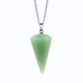 Macro shot of green hexagonal cone crystal pendant on a fine silver metal chain - Small 21MMX14MM / Green Aventurine Style (Small)