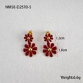 Detailed view of red daisy drop earrings in stainless steel with measurement markings - Dark Red 2-Flower Earrings