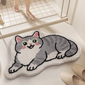 Zachte badmat in de vorm van een kat in grijs en wit pluche voor huisdecoratie - 50*80cm / Dikke Korthaar Kat