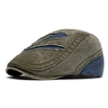 Distressed vintage newsboy cap in olive and navy patchwork with Boston embroidery - Army Green