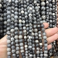 Polierte natürliche schwarz-weiße Marmorstein-Rundperlen für DIY-Schmuckherstellung - Black Network Stone A185 / 4mm (ca. 88 Perlen)