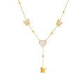 Dettaglio della collana a Y placcata in oro con farfalle in madreperla bianca e cuore - Collana a Y Farfalla Cuore / Oro