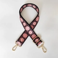 Adjustable black shoulder strap with pink floral pattern and gold metal hooks - Pink Brown Floral
