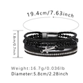 Multilayer black leather bracelet with silver cross pendant and crystal chain charms - Black