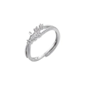 Detail of silver open ring featuring moon and star motifs with clear gemstone inlay - Moon and Stars Rhinestone Style (VJ560 Platinum)
