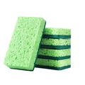 Green wood pulp sponge and scouring pad set for kitchen dishwashing 5-piece pack - Double Layer Thick(C17YY) / Bag Packaging