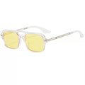Retro square sunglasses with transparent frames and yellow lenses in a 45-degree view - Clear Frame Yellow Lens
