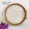 Handwoven rattan round tray with shell inlay floral pattern and wood handles 24cm - White Shell / Medium 24x3cm
