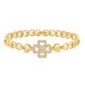 Elegant gold clover bracelet featuring heart-shaped links and micro-paved sparkling crystals - Heart Four-leaf Clover