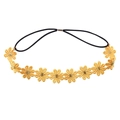 Elastic headband with golden fabric daisy flower accents on a black band - Yellow