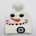 White snowman knitted hat with LED light and fluffy pompom for winter outdoor safety - 6-LED Christmas Style / Christmas Smiley