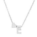 Silver heart necklace with letter E pendant and delicate O-chain for women - Letter E (10047)