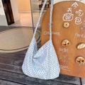 Light blue floral canvas tote bag with dense flower prints and matching shoulder strap - Blue Floral