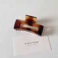 Large amber tortoiseshell hair claw clip with square hollow design for thick hair - Medium 8.5cm Amber
