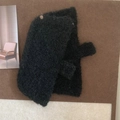 Women's black knit fingerless gloves with soft woolly texture for autumn and winter - Black